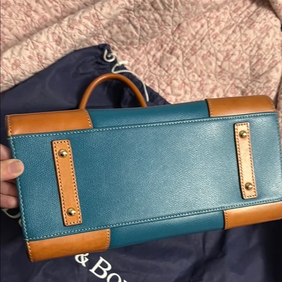 Dooney & Bourke Teal and Tan Leather Tote Bag - Picture 3 of 12